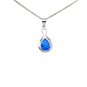 Silver CZ & Blue Opal Pendant