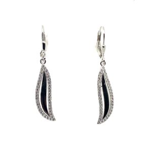 Silver CZ Leaf Drop Earrings