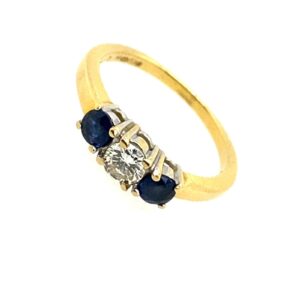 Pre-Owned Yellow Gold Diamond & Sapphire Trilogy Ring