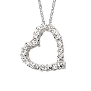Silver Open Heart Pendant With CZ