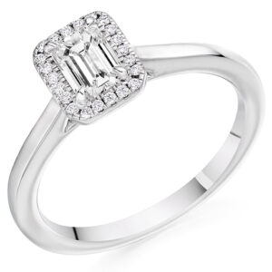Platinum Emerald Cut Diamond Halo Ring
