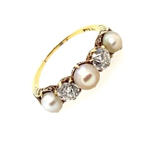 Pre-Owned Yellow Gold Old Cut Diamond & Pearl Ring