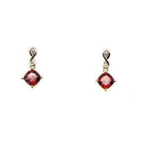 Yellow Gold Garnet & Diamond Drop Earrings
