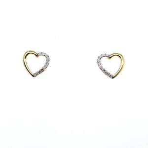 Yellow Gold Diamond Heart Stud Earrings