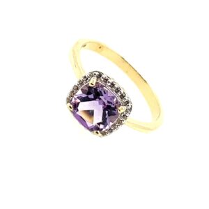 Yellow Gold Amethyst & White Topaz Halo Ring