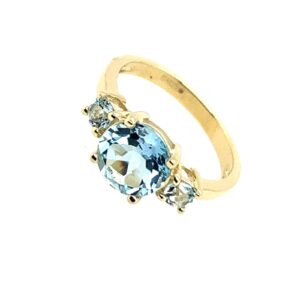 Yellow Gold Blue Topaz Trilogy Ring
