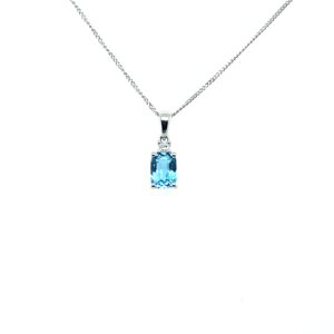 White Gold Blue Topaz & Diamond Pendant