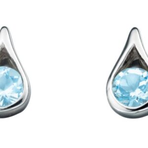 Silver Teardrop Stud Earrings With Blue Topaz