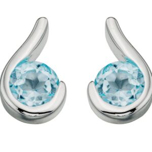 Silver Swirl Stud Earrings With Blue Topaz