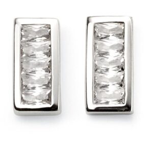 Silver Channel Set Bar Stud Earrings With CZ
