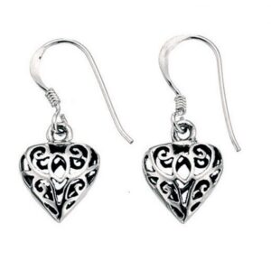 Silver Filigree Heart Drop Earrings