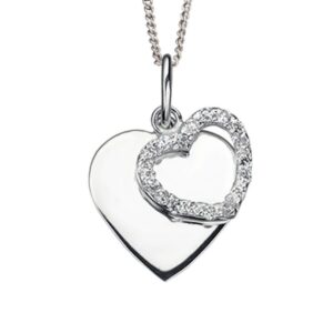 Silver Double Heart Pendant With CZ