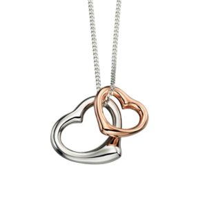Silver Double Heart Pendant With Rose Gold Plating