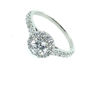 Pre-Owned White Gold Round Brilliant Cut Diamond Halo Ring