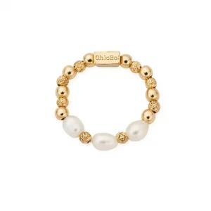 Gold Triple Sparkle Pearl Ring