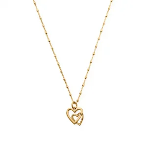 Gold Delicate Cube Chain Interlocking Love Heart Necklace