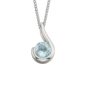 Silver Swirl Pendant With Blue Topaz