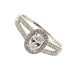 White Gold Oval Cut Diamond Halo Cluster Ring