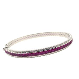 Silver White & Red CZ Bangle