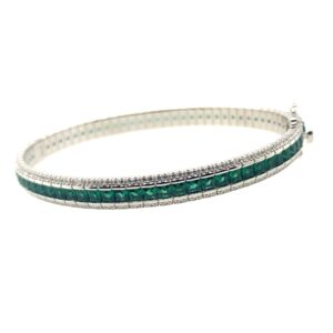 Silver White & Green CZ Bangle