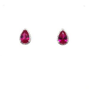 Silver White & Red CZ Stud Earrings