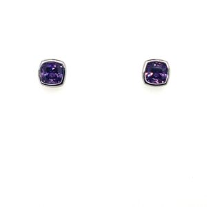 Silver Purple CZ Stud Earrings