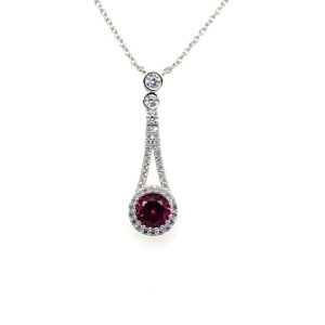 Silver White & Red CZ Drop Pendant