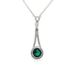 Silver White & Green CZ Drop Pendant
