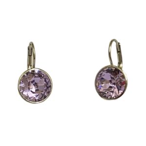 Silver Purple Crystal Drop Earrings