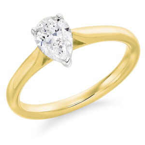Yellow Gold Pear Cut Diamond Solitaire Ring