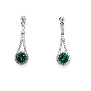 Silver White & Green CZ Drop Earrings