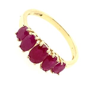 Yellow Gold 5 Stone Oval Cut Ruby Ring