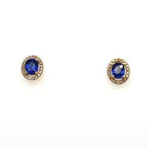 Yellow Gold Sapphire & Diamond Halo Stud Earrings