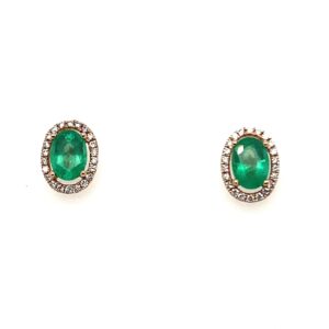 Yellow Gold Emerald & Diamond Halo Stud Earrings