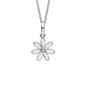 Daisy Flower Pendant with Enamel and Diamond