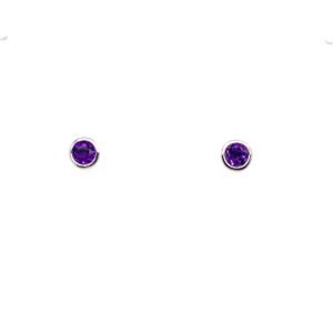 White Gold Round Amethyst Stud Earrings