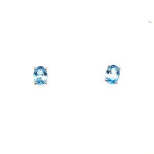 White Gold Oval Blue Topaz Stud Earrings