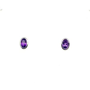 White Gold Oval Amethyst Stud Earrings