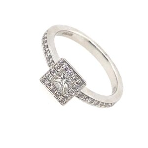 Pre-Owned White Gold Round Brilliant & Princess Cut Diamond Halo Ring 
