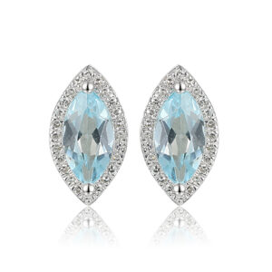 White Gold Blue Topaz & Diamond Stud Earrings