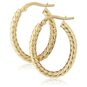 Yellow Gold Twisted Oval Hoop Earrings