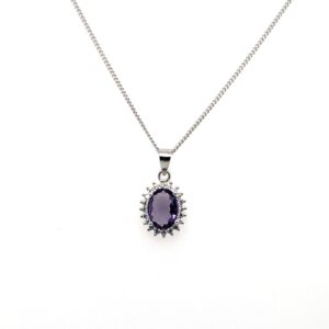 Silver White & Purple CZ Pendant