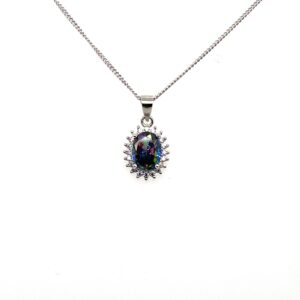 Silver White & Purple/Green CZ Pendant