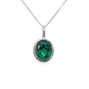 Silver White & Green CZ Pendant