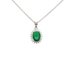 Silver White & Green CZ Pendant