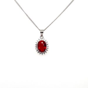 Silver White & Red CZ Pendant