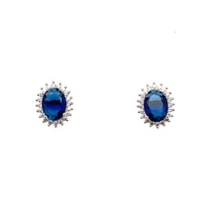 Silver White & Blue CZ Cluster Stud Earrings