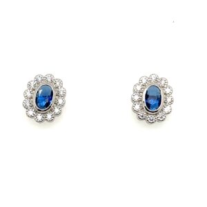 Silver White & Blue CZ Stud Earrings