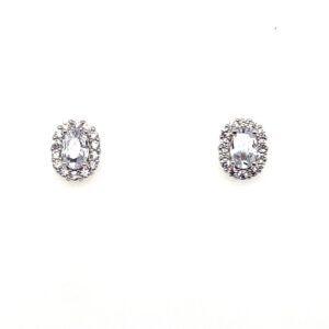 Silver Oval CZ Stud Earrings