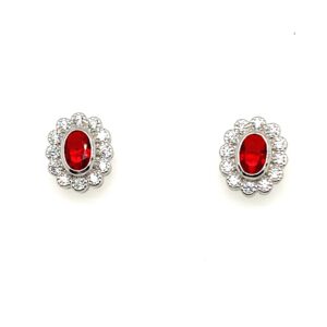 Silver White & Red CZ Stud Earrings
